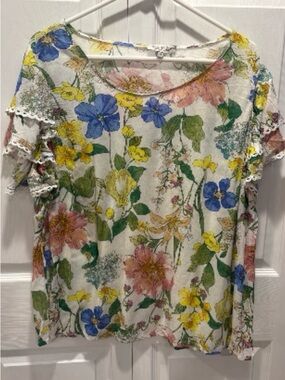 Rachel Zoe Pink Floral Smocked Top with Green Stems